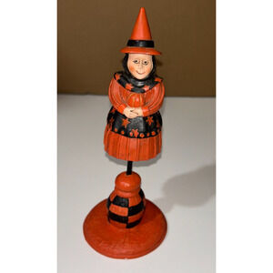 Vintage Halloween Good Witch with Pumpkin Heavy Clay 9.5" Tall